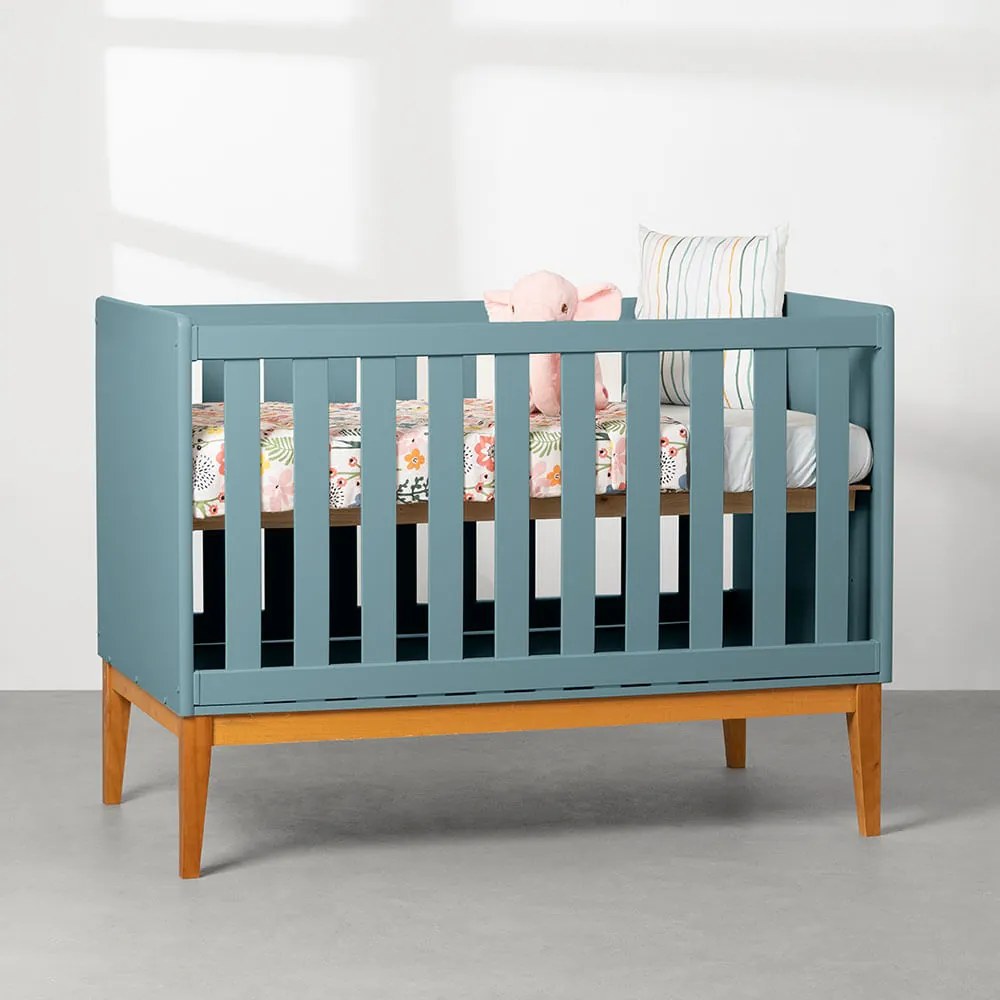 Berço Mini Cama Retrô Square com Pés em Madeira - Azul