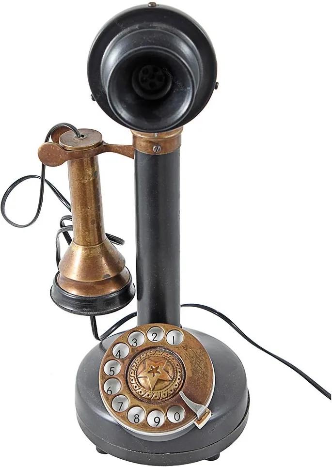 Telefone Castiçal com Fio Retrô Dourado e Preto Oldway em Metal