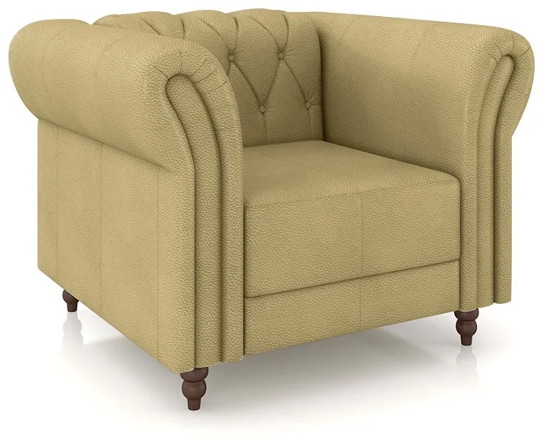 Poltrona Decorativa Sala de Estar Stanford Chesterfield Pés de Madeira Couro Bege G58 - Gran Belo