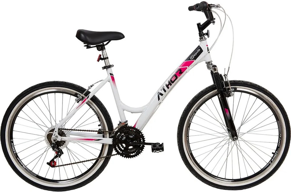 Bicicleta Aro 26 Feminina Top One 18V Aluminio Branca C/ Suspensao Athor Bike