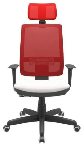 Cadeira Office Brizza Tela Vermelha Com Encosto Assento Vinil Branco RelaxPlax Base Standard 126cm - 63638 Sun House