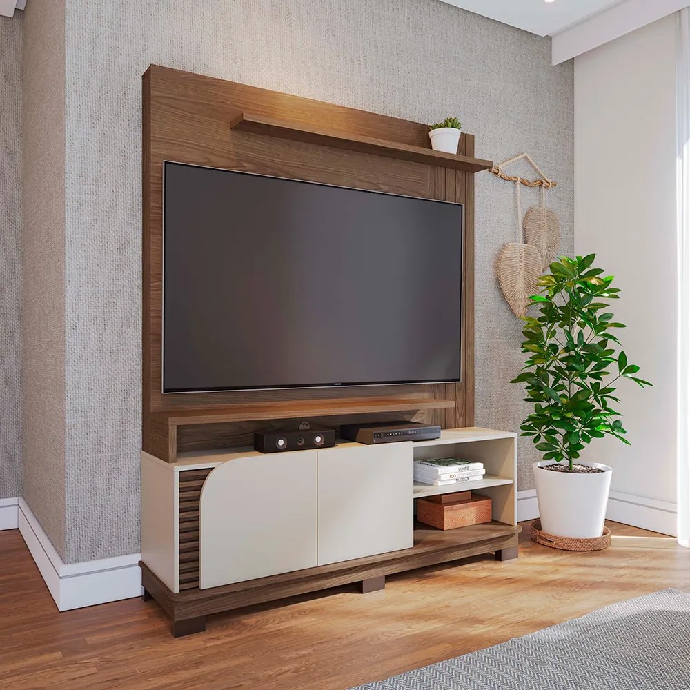 Estante de TV 65 Polegadas 152cm Itaim Amendoa/Off White Matte C04 - D'Rossi