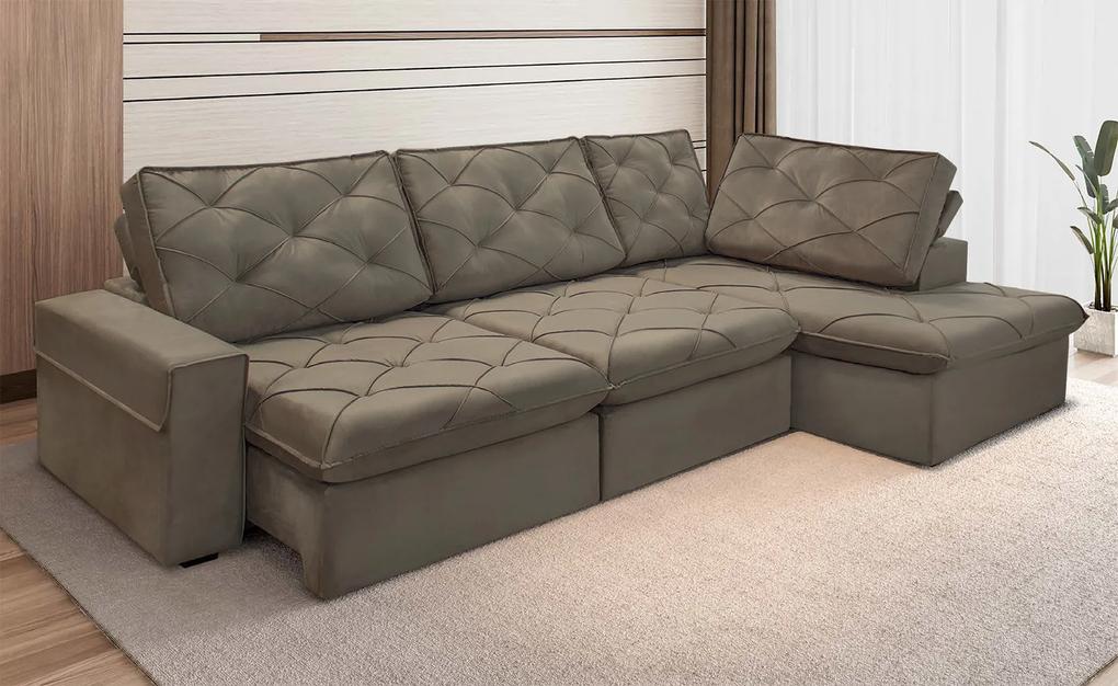 Sofá 2 Lugares Vancouver 2,95m Canto Chaise Direito Suede Liso Bege