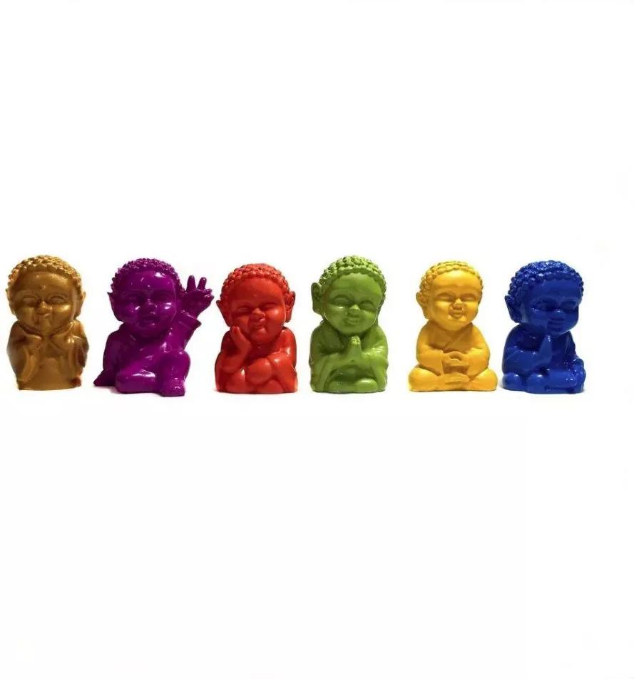 Kit com 6 Mini Buda Baby em Resina (4cm) - Colorido