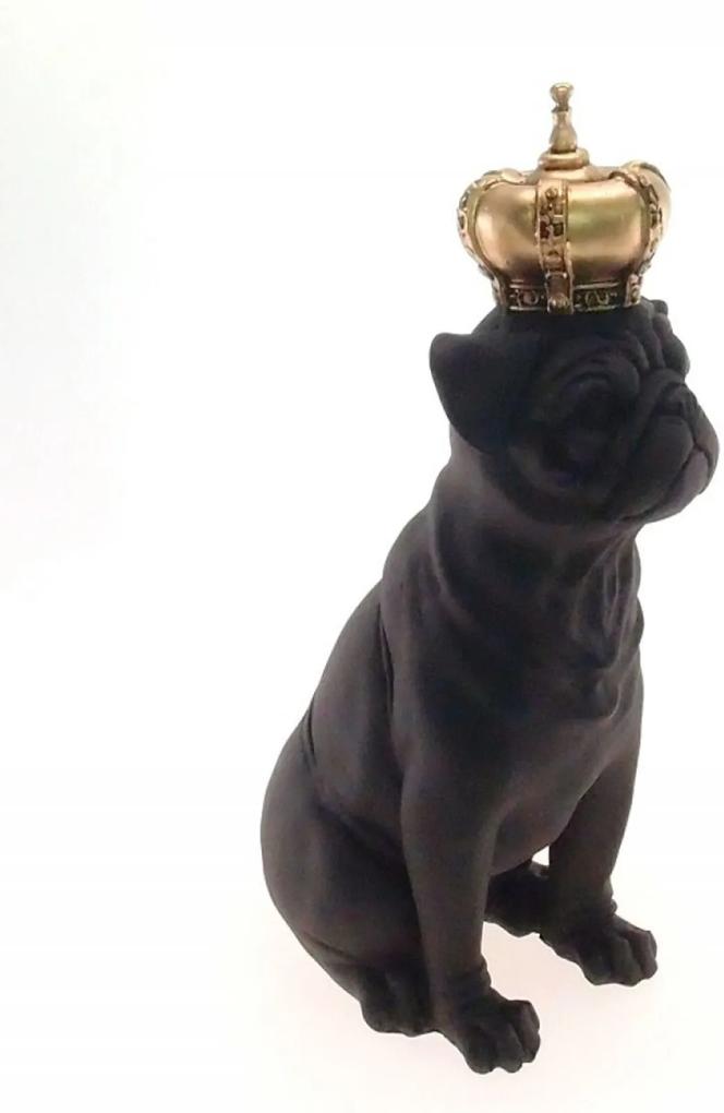 Enfeite Decorativo Cachorro Coroa Dourada Resina Preto 28x12