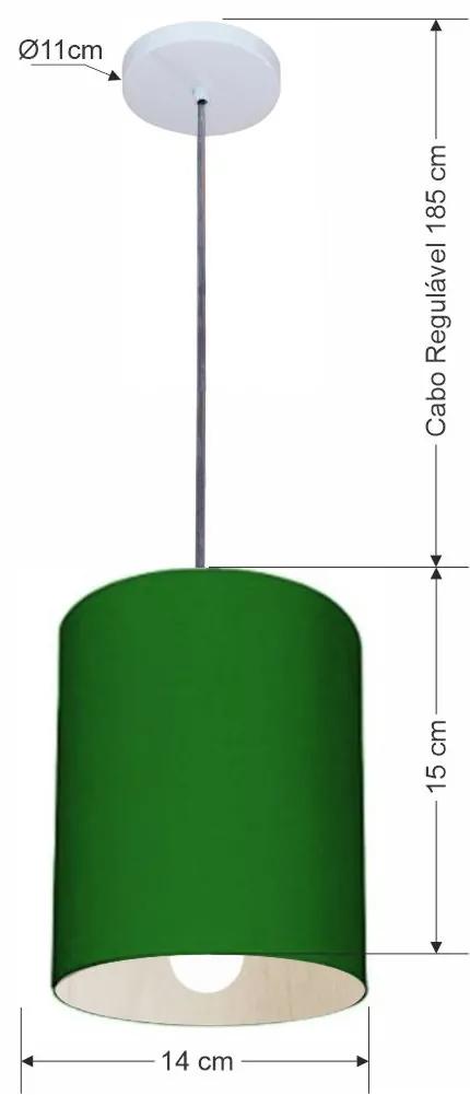 Lustre Pendente Cilíndrico Vivare Md-4200 Cúpula em Tecido 14x15cm - Bivolt - Verde-Folha - 110V/220V