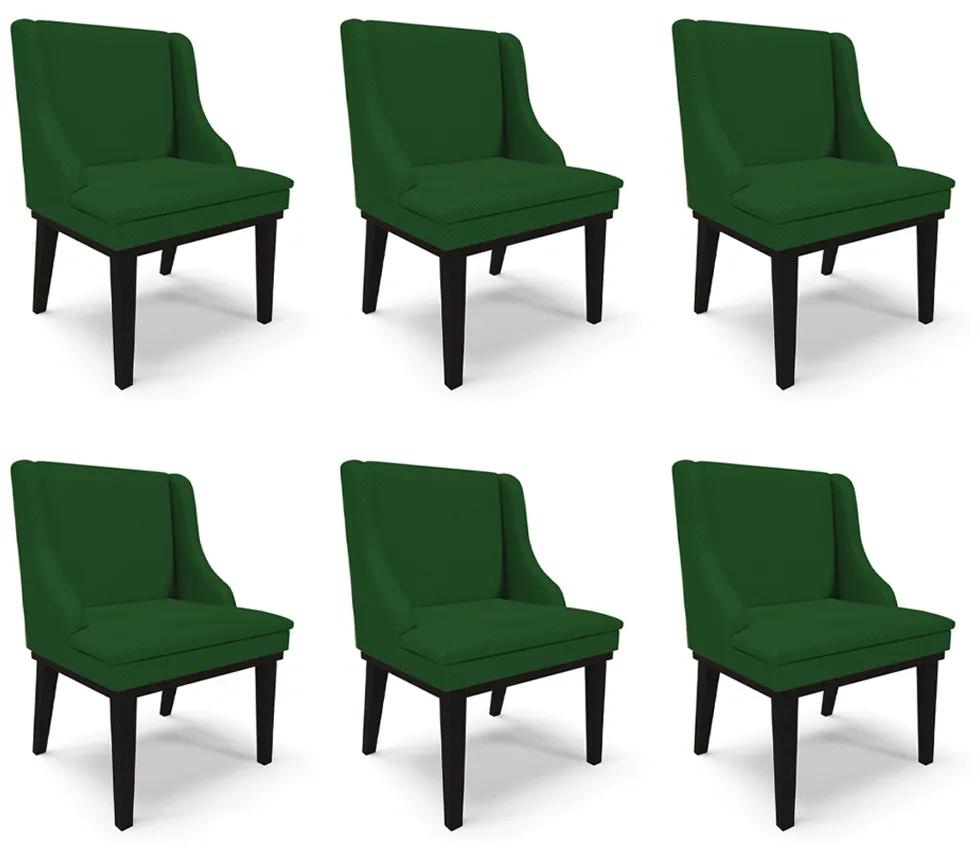Kit 6 Cadeiras Decorativas Sala de Jantar Base Fixa de Madeira Firenze Veludo Luxo Verde/Preto G19 - Gran Belo