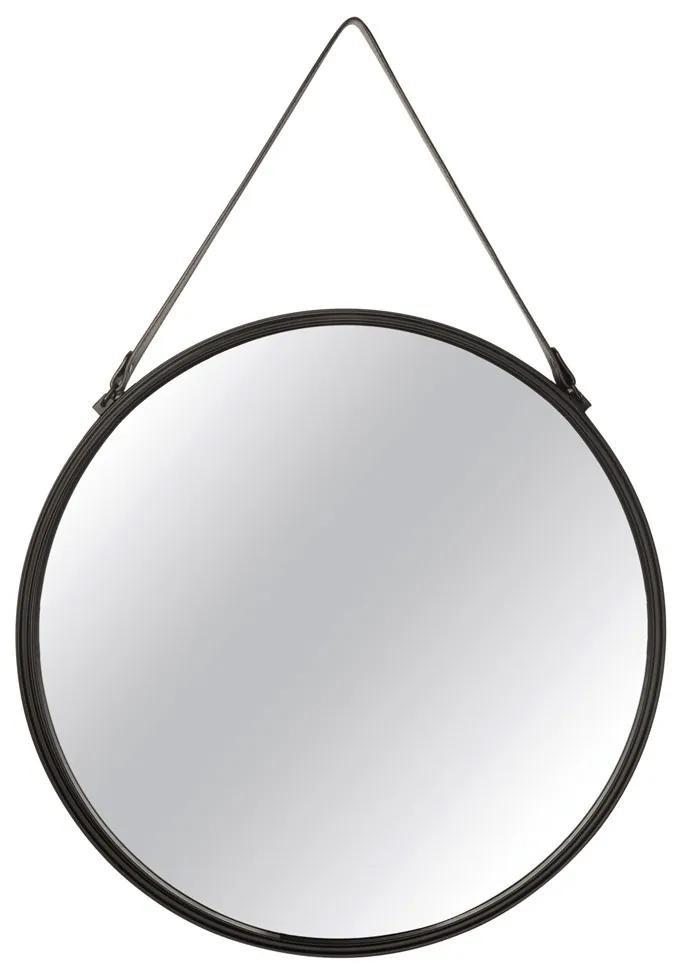 Espelho Redondo Suspenso Decorativo Alice Com Tira PVC Preto - Gran Belo