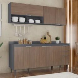 Armário de Cozinha Com Tampo CP01 180cm Pérola Grafite/Freijó Z34 - Mp
