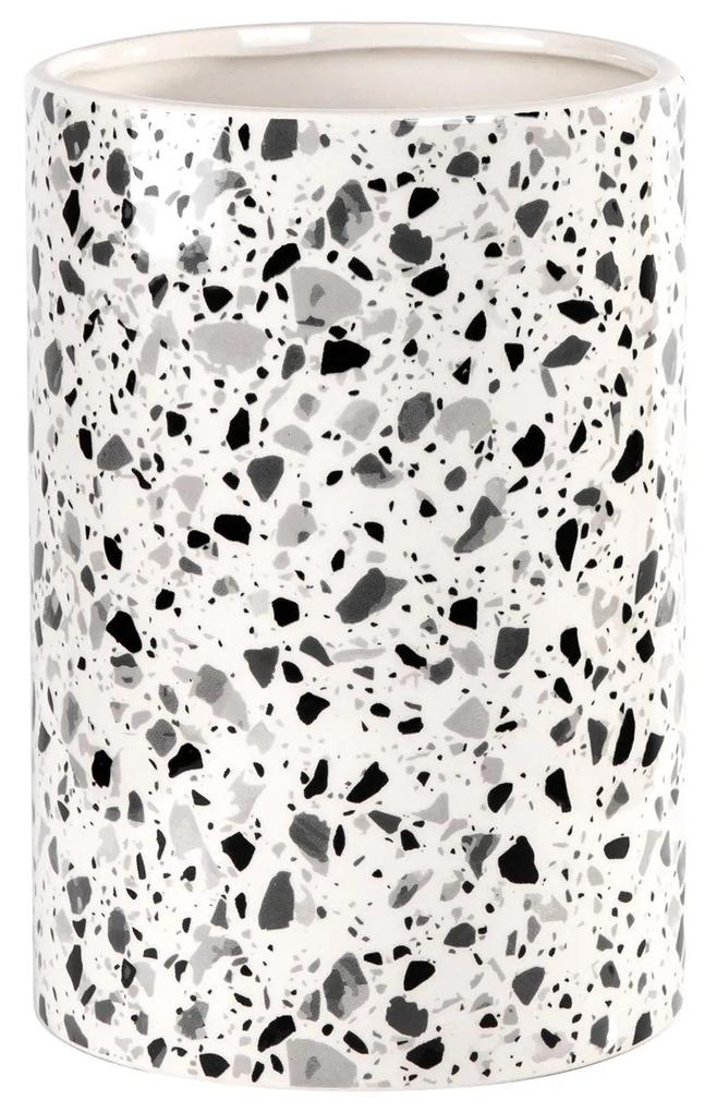 Vaso de Cerâmica Branco C/ Desenho Estilo Granilite - P  P