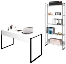 Conjunto Escritório Mesa 150 e Estante Studio Industrial Z28 Branco -