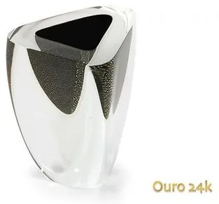 Vaso Triangular nº 4 Preto com Ouro Murano Cristais Cadoro