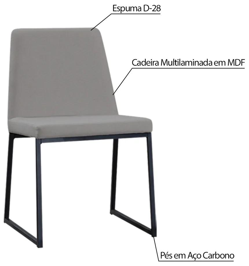 Kit 3 Cadeiras de Jantar Decorativa Base Aço Preto Javé Linho Cinza G17 - Gran Belo