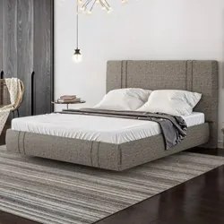 Cama Casal Flutuante Com Cabeceira 140cm Lyra S05 Linho Marrom - Mpoze