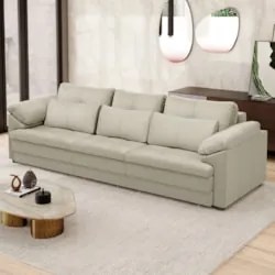 Sofá Retrátil 3 Lugares Para Sala 257cm Dijon Couro Creme S07 - Mpozen