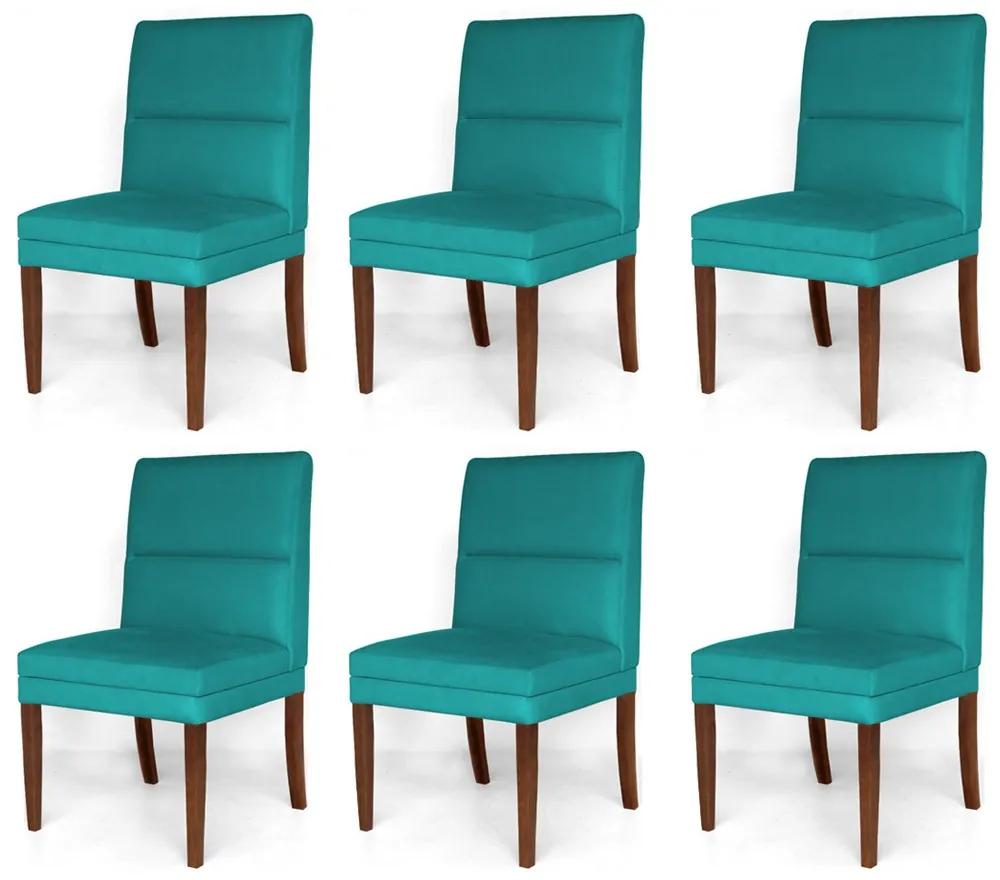 Kit 6 Cadeiras De Jantar Hermione Base Madeira Maciça Estofada Suede Azul Tiffany