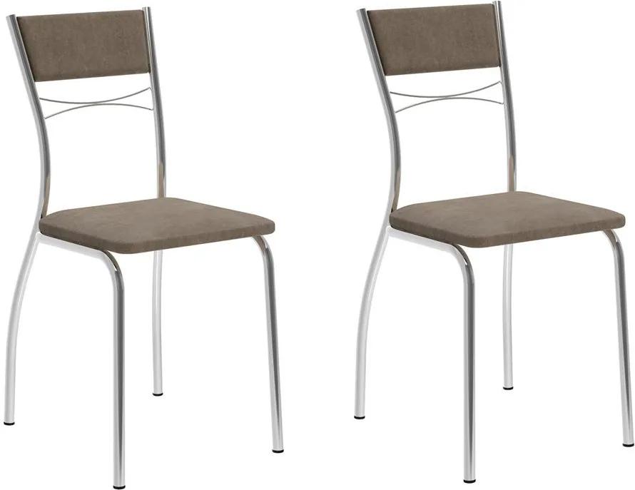 Cadeiras para Cozinha Kit 2 Cadeiras 1701 Camurça Conhaque/Cromado - Carraro Móveis