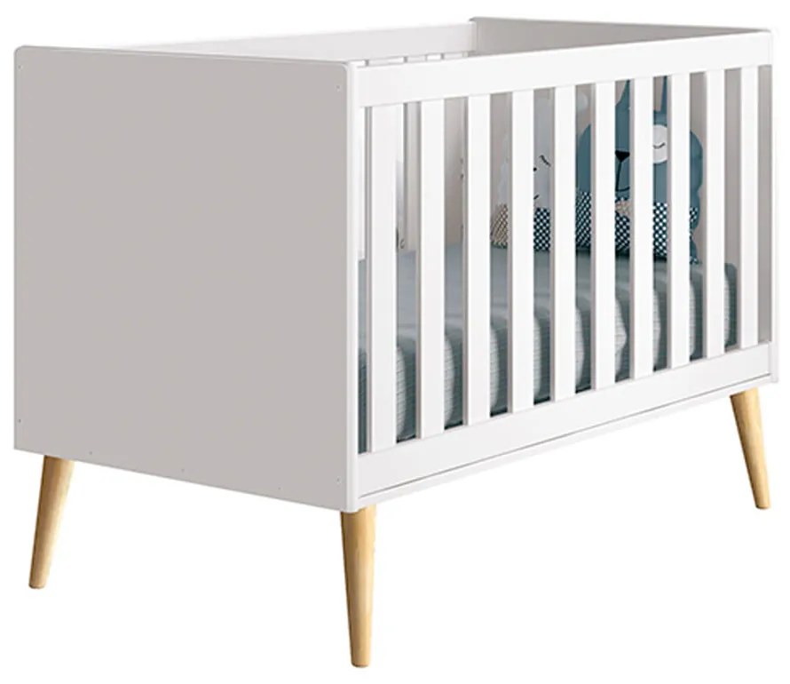 Berço Mini Cama Theo com Pés Retrô Natural – Branco Fosco