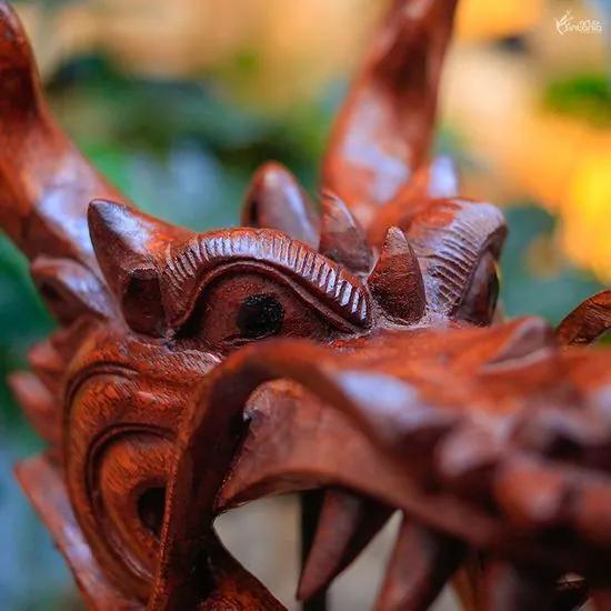 Escultura Dragão em Madeira 23cm | Bali
