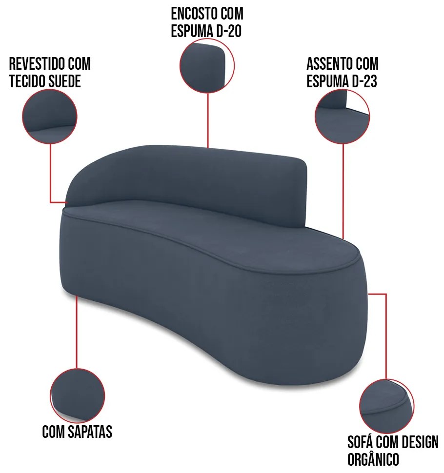 Sofá 3 Lugares Orgânico 180cm Morgan e 2 Poltronas Lua Suede Azul M D03 - D'Rossi