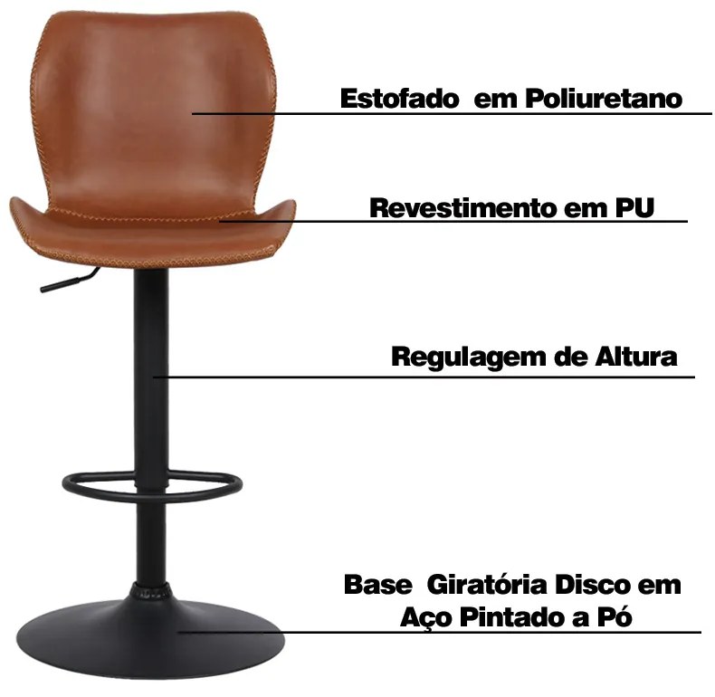 Banqueta Base Aço Giratória Naboo Com Regulagem de Altura PU Marrom G56 - Gran Belo