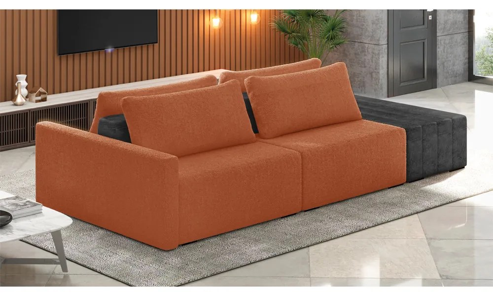 Sofá Ilha 2 Lugares Living 252cm Modulado Sala Lary Bouclê Terracota/PU Pto K01 - D'Rossi