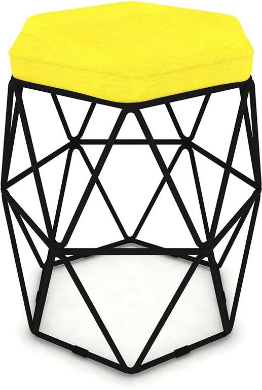 Puff Aramado Hexagonal Base de Ferro Preta Suede Amarelo - Sheep Estofados - Amarelo
