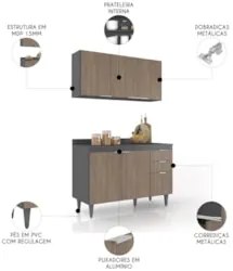 Armário de Cozinha Com Tampo CP01 120cm Pérola Grafite/Freijó Z34 - Mp