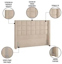 Cabeceira Cama Box Queen 160cm Pisa e Recamier Neville P02 Bouclé Bege