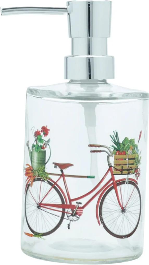 Porta Sabonete Líquido Vidro Bike And Flower Vermelho Transparente 8X8X17Cm 400Ml Urban