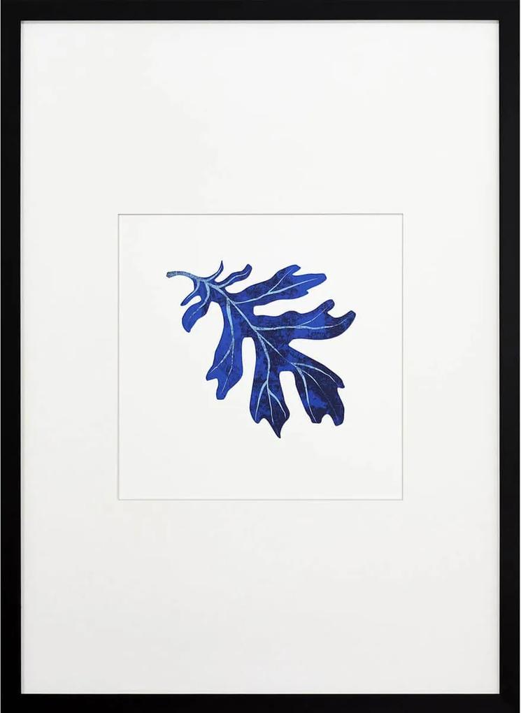 Quadro Decorativo Minimalista Com Moldura Preta Folha Azul 50x70cm