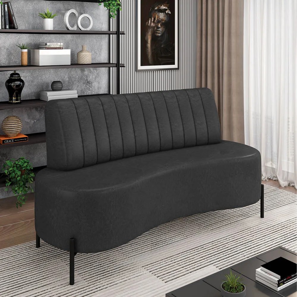 Sofá 2 Lugares Living 160cm Pé Ferro Pto Maraú Sintético PU Preto K01 - D'Rossi