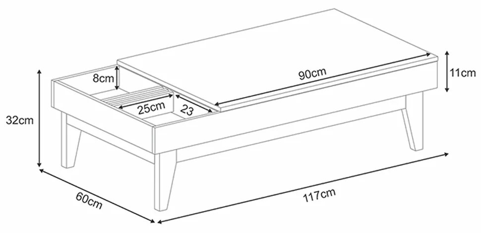 Mesa de Centro Decorativo Ripado Pés Madeira Maciça Bled Preto/Carvalho Intense G26 - Gran Belo