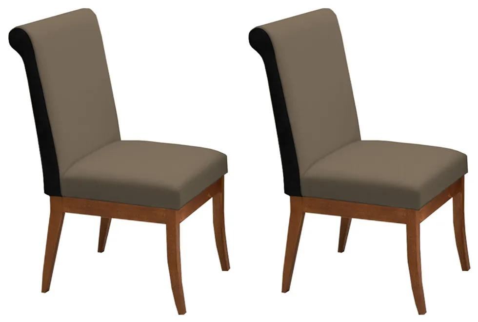 Conjunto 2 Cadeiras Larissa Veludo Cappuccino + Couríssimo Preto
