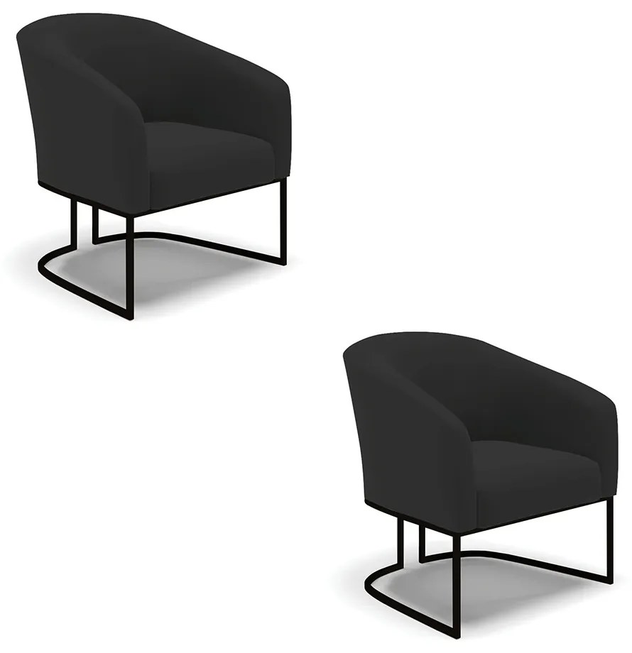 Poltrona Decorativa Industrial Preto Kit 2 Stella Veludo D03 - D'Rossi - Preto