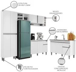 Cozinha Compacta Vanessa e Balcão Gabinete Com Pia Tatiane 120cm Branc