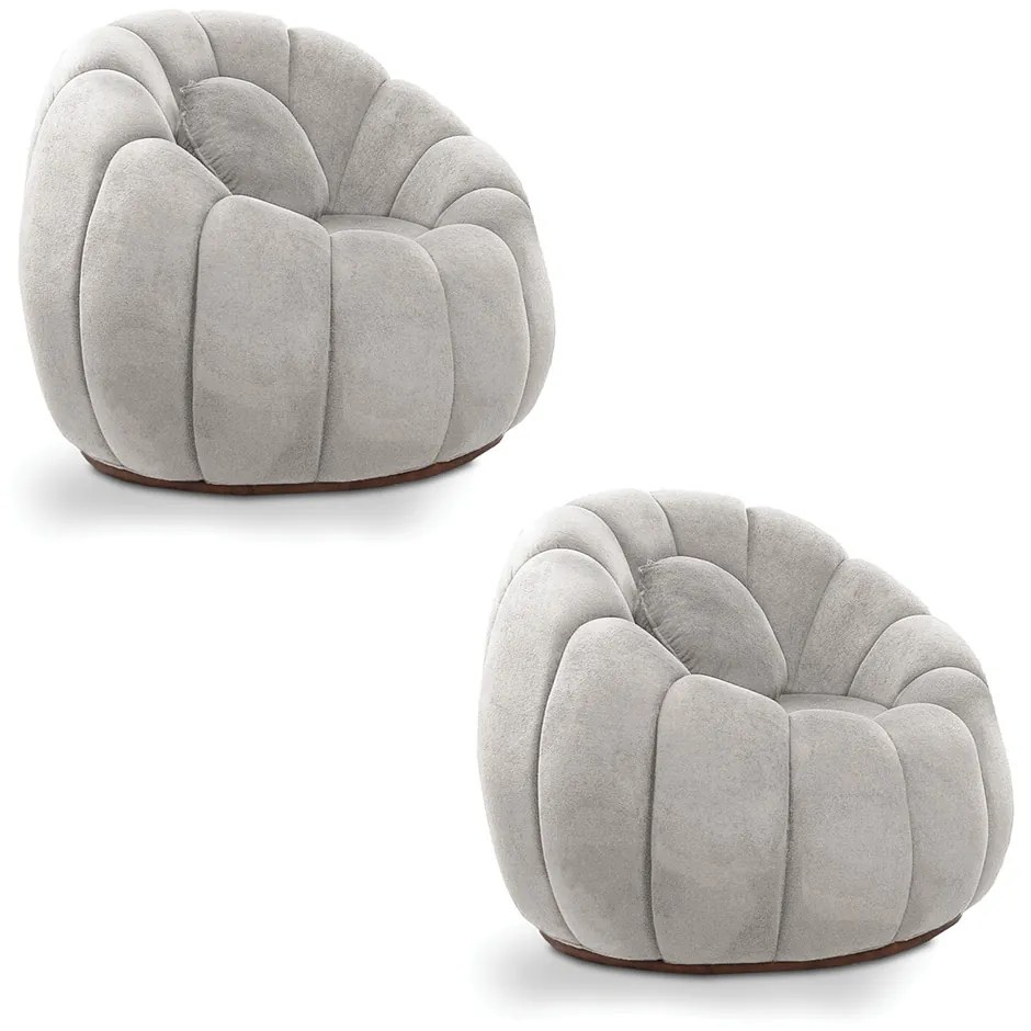 Kit 02 Poltronas Decorativa Orgânica para Sala Cloud Bouclê Cinza Claro E03 - D'Rossi