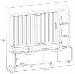 Estante Painel de TV 60 Pol 200cm Titan Off White/Cinamomo - HB Móveis