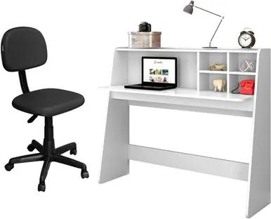 Mesa para Computador Escrivaninha Idealle Branco e Cadeira Giratória CS-02 Preta - Mpozenato