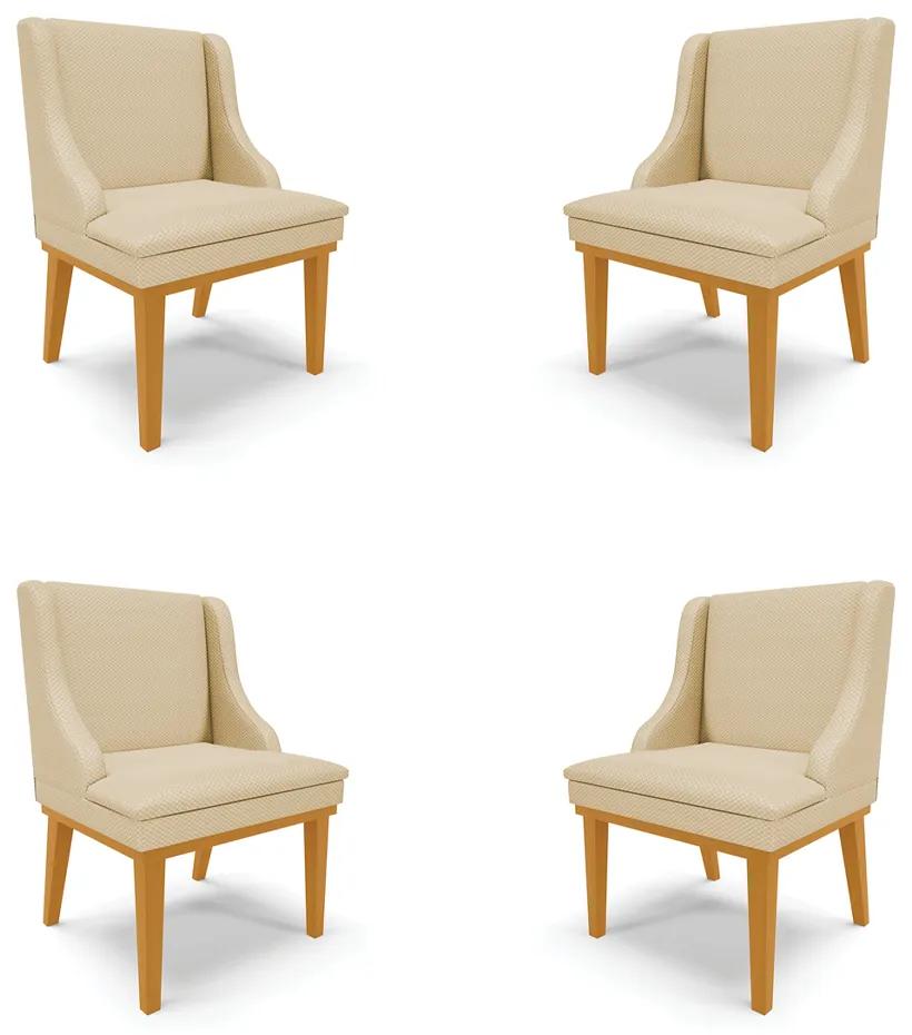 Kit 4 Cadeiras Decorativas Sala de Jantar Base Fixa de Madeira Firenze Veludo OffWhite Luxo/Castanho G19 - Gran Belo