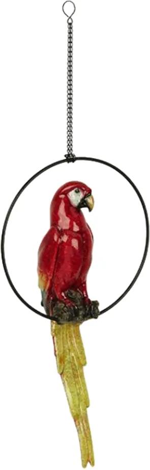 Estatueta Arara Vermelha Suspensa em Resina - 39x19 cm
