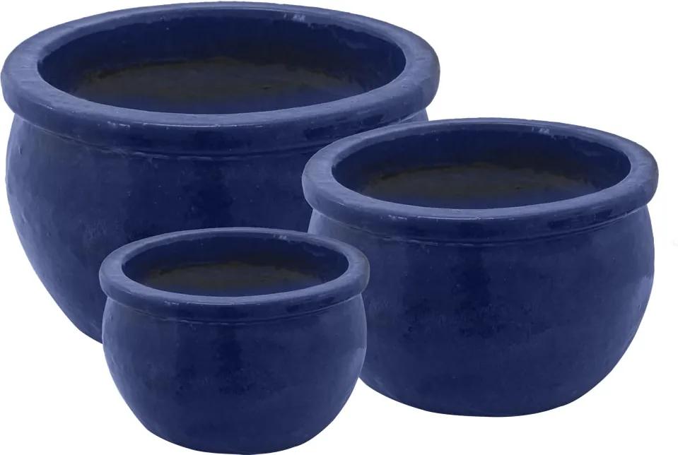 Conjunto de Vasos Vietnamitas Em Cerâmica Azul Primavera