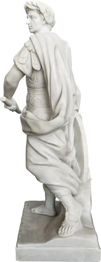 Escultura Guerreiro em Mármore Branco - 63x25x10cm