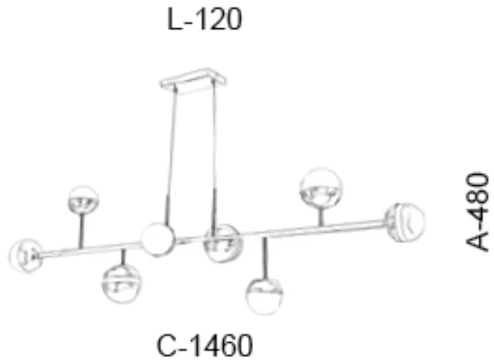 Pendente Retangular C/ Globo Filete 146X12X48Cm Metal E Vidro 08 X G9... (CAFÉ / COBRE BRILHO, FOSCO)