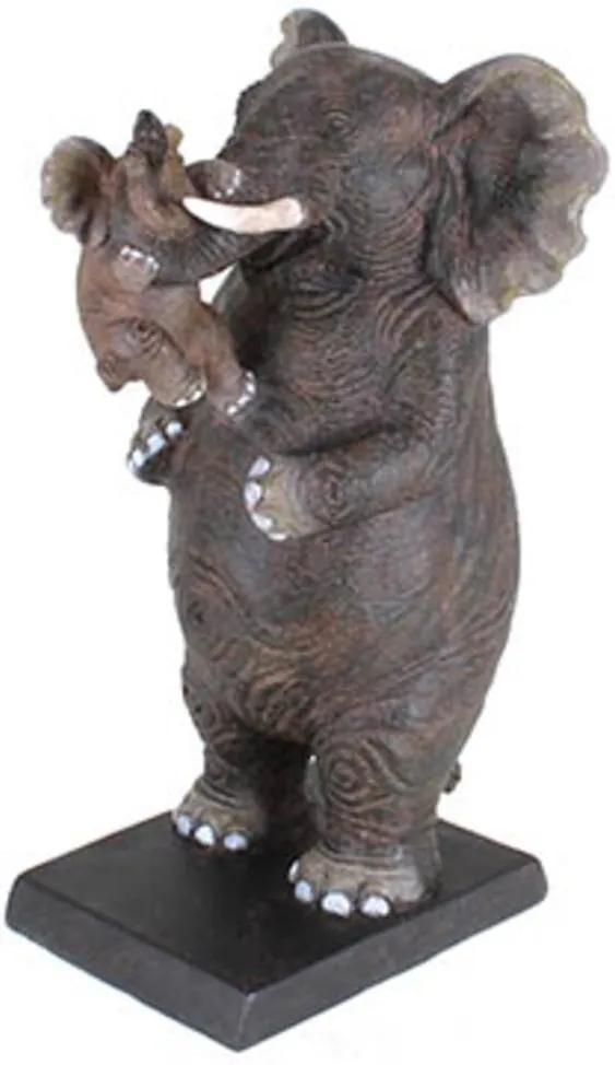 Escultura Udecor Elefante com Filho Marrom