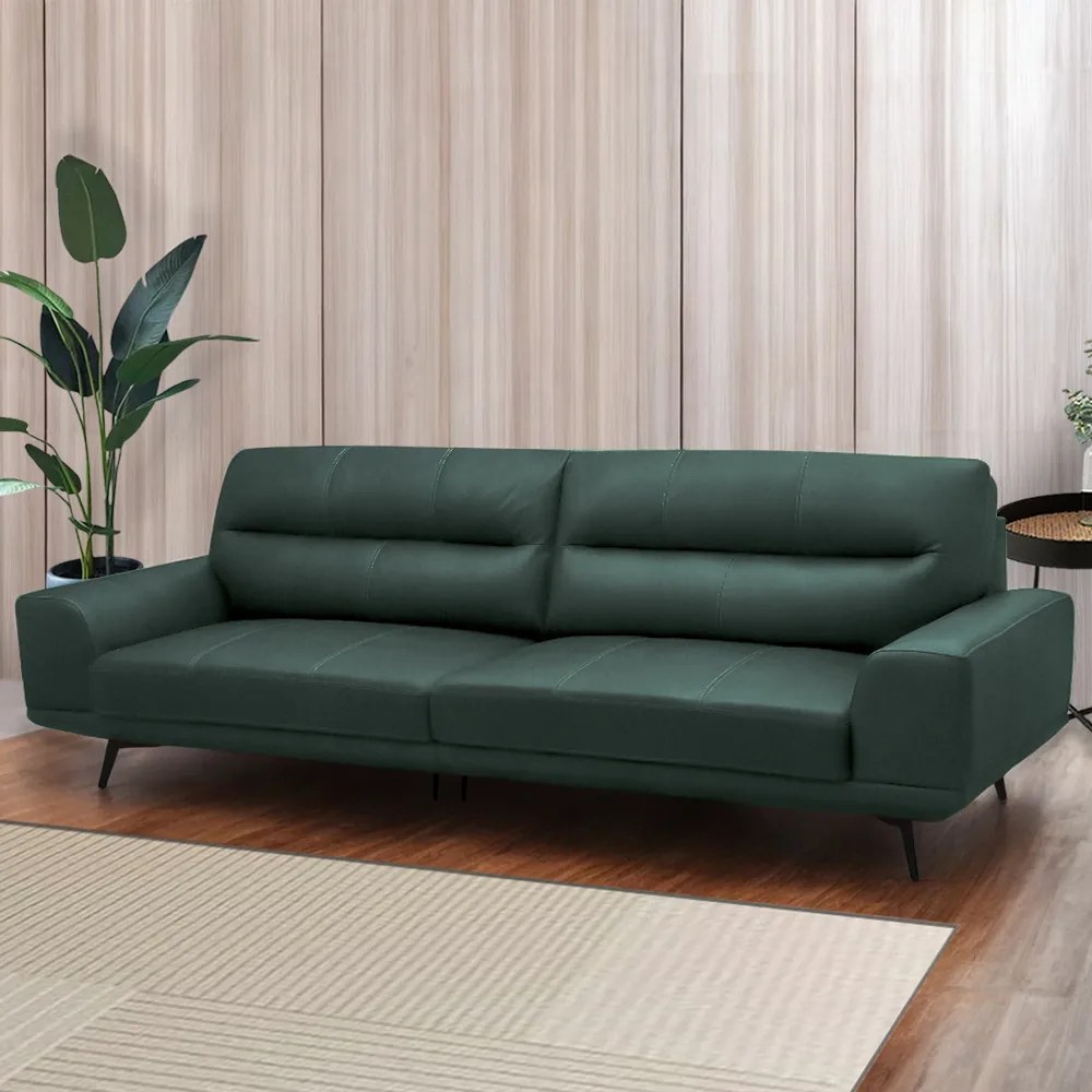 Sofá Decorativo Ashton 3 Lugares Sala de estar 236cm Pés em Aço Couro Verde Musgo G88 - Gran Belo