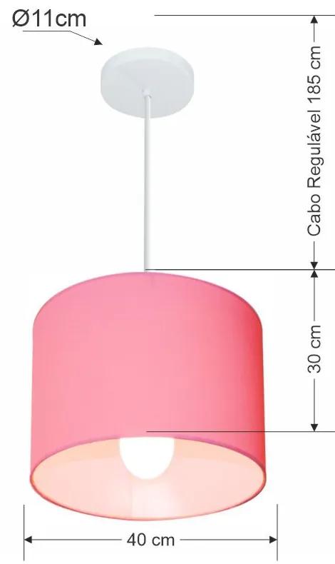 Lustre Pendente Cilíndrico Md-4146 Cúpula em Tecido 40x30cm Rosa Bebê - Bivolt