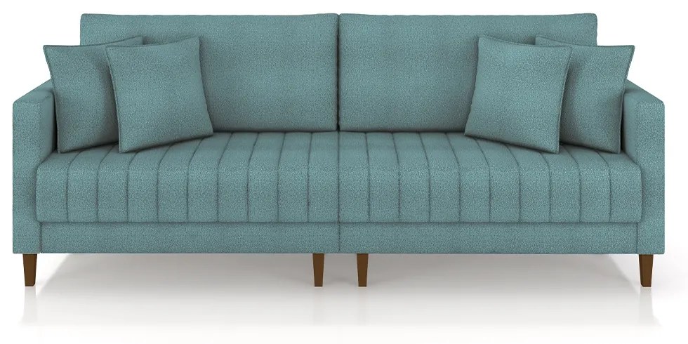 Sofá Living Decorativo Hamburgo Bipartido 2 Lugares 216cm com Almofadas Pés em Madeira Bouclê Azul G33 - Gran Belo