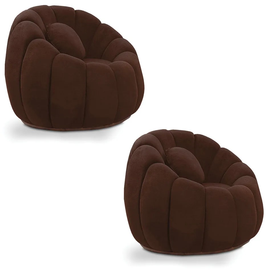 Kit 02 Poltronas Decorativa Orgânica para Sala Cloud Bouclê E03 - D'Rossi - Marrom