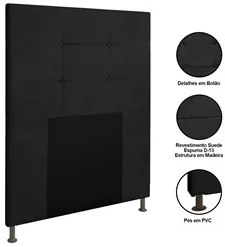 Cabeceira Cama Box Solteiro 90cm Safira Suede I02 Preto - Mpozenato